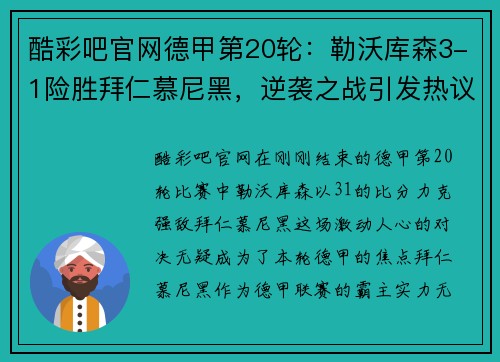 酷彩吧官网德甲第20轮：勒沃库森3-1险胜拜仁慕尼黑，逆袭之战引发热议 - 副本